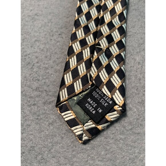 Valerio Garati Handmade Silk Tie Black Gold Checkered Pattern Necktie - Picture 5 of 6